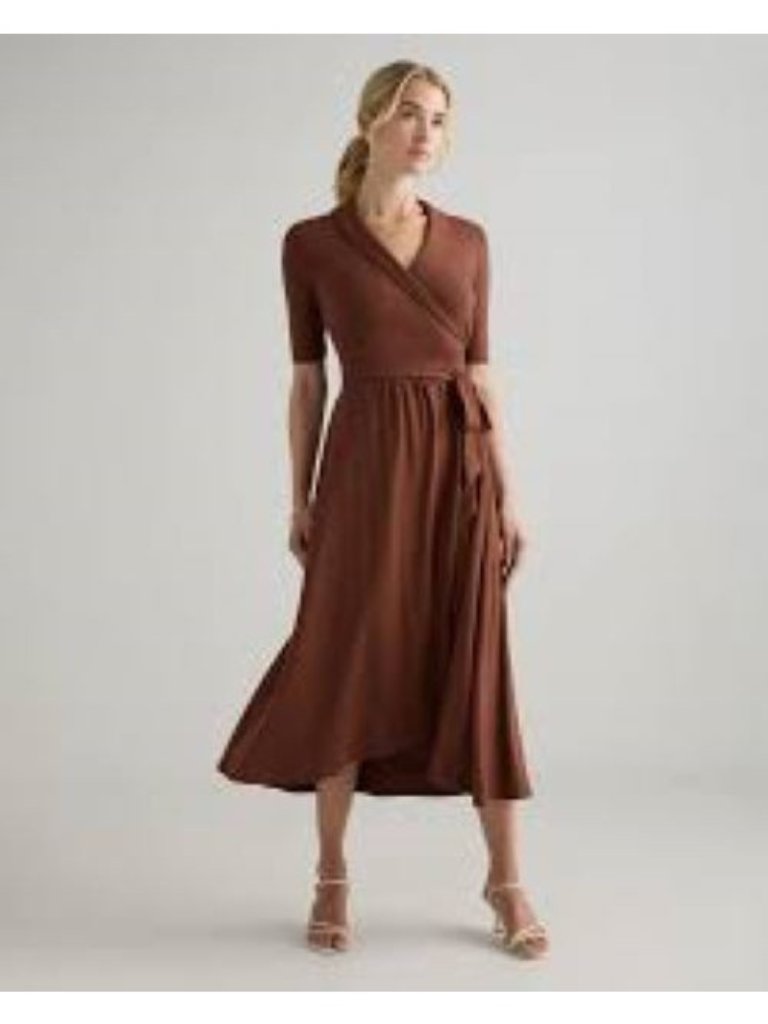 New Quince Women Tencel Jersey Midi Wrap Dress Brown Womens Sz Medium M